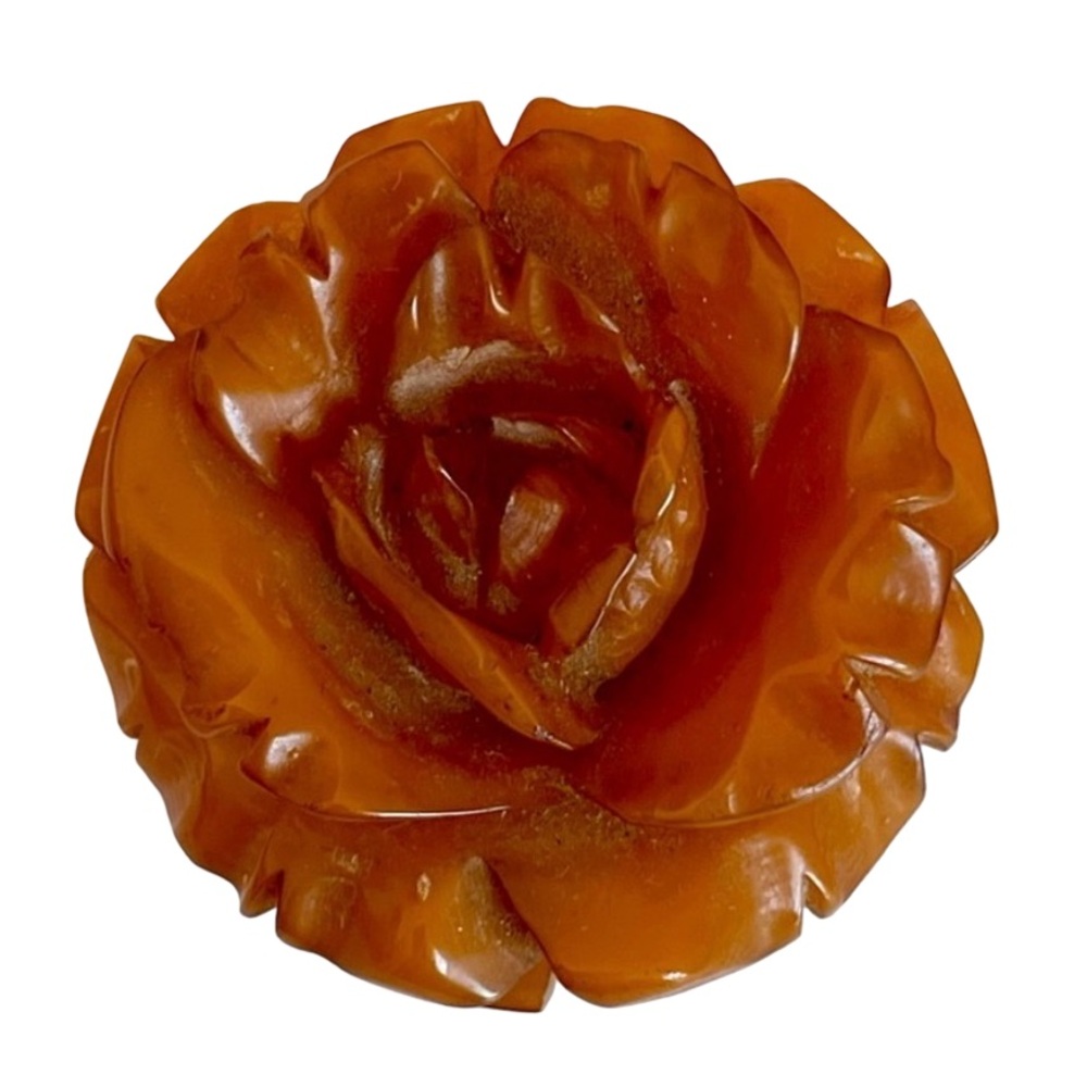 Vintage 1920s Art Deco Hand Carved Butterscotch Bakelite Flower Brooch